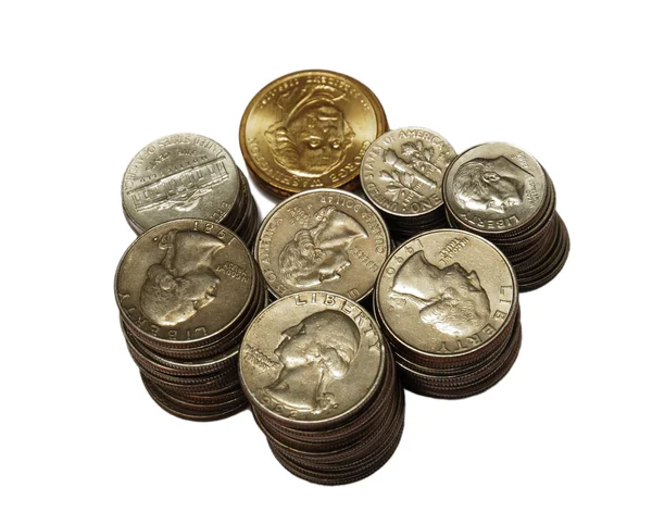 A fémből készült érmék pontos oszlopok — Stock Fotó