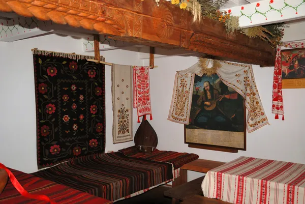 stock image Interior of ancient Ukrainian hut.