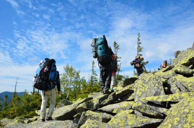 Hikers climbing up the mountain. clipart