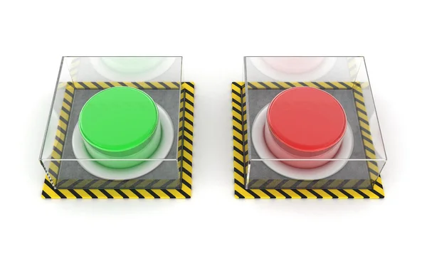 Zelené a červené tlačítko — Stock fotografie