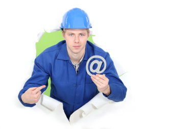 Builder promoting e-mail address clipart