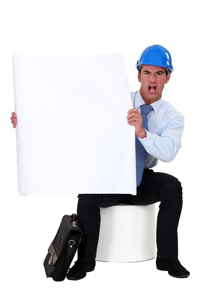 Architect screaming and showing a paper — Stock Photo, Image