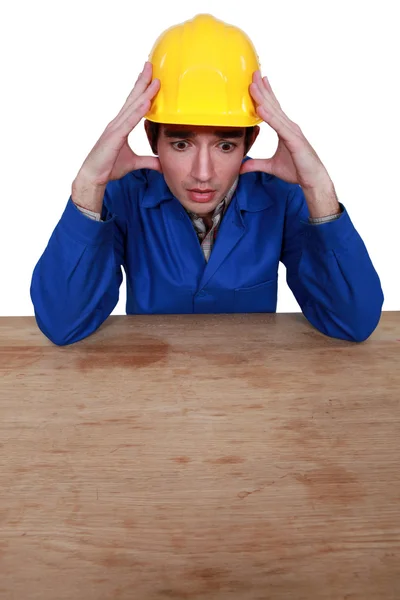 Stressed construction worker — Stock Photo, Image