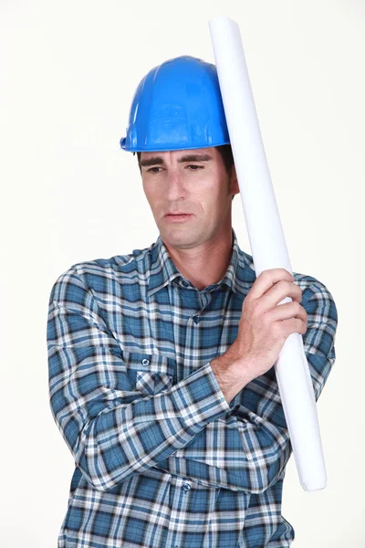 A construction worker deep in his thoughts — Stock Photo, Image