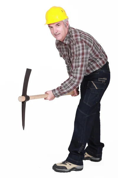 Man van middelbare leeftijd met pick ax — Stockfoto