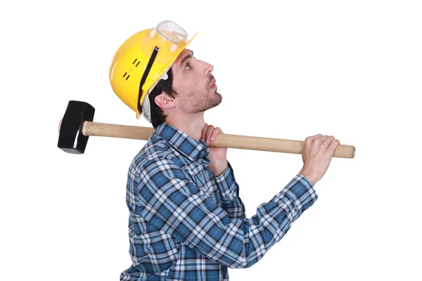 Whistling construction worker — Stock Photo, Image
