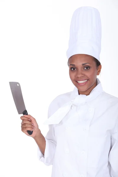 Chef-kok houden vlees cleaver — Stockfoto