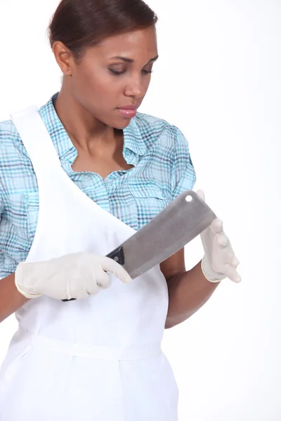 Butcher with knife — Stock Photo, Image
