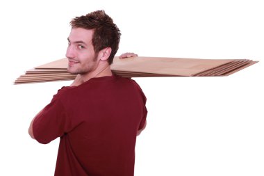 Man carrying parquet slats clipart