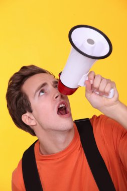 Boy with speaker clipart