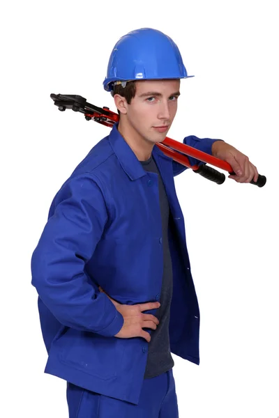 Homem com cortadores de parafuso — Fotografia de Stock