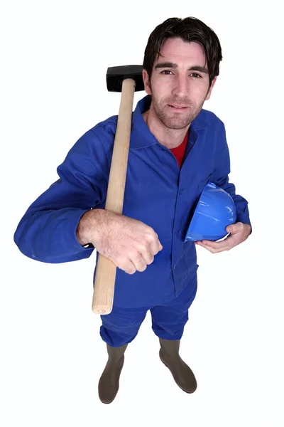 Worker with a sledgehammer — Stock Photo, Image
