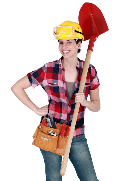 Bir kadın inşaat işçisi. — Stok fotoğraf