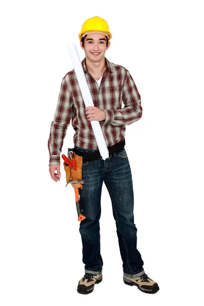 Young foreman with plans — Stock Photo, Image