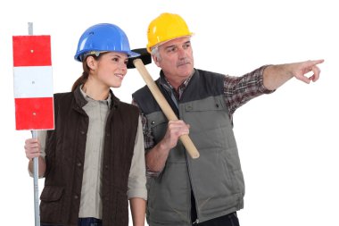 Male and female road workers clipart