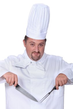 Chef with knife and fork clipart