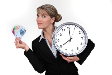 Woman with clock and notes clipart