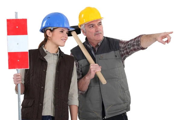 Male and female road workers — Stock Photo, Image