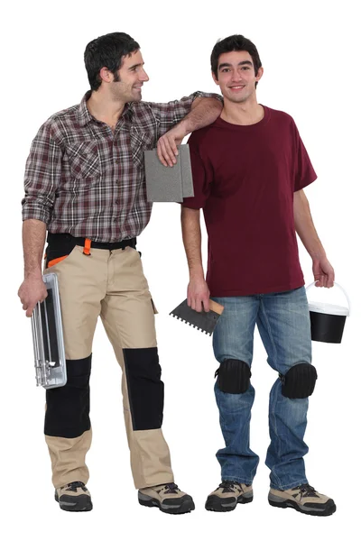 Two tilers ready to start work — Stock Photo, Image