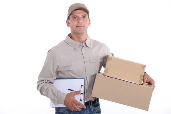 Courier leverera paket — Stockfoto
