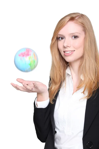 Young man holding a globe — Stock Photo, Image