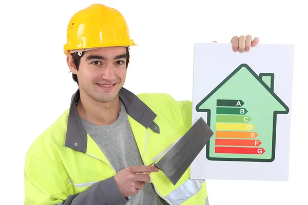 Builder advising to reduce energy consumption — Stock Photo, Image