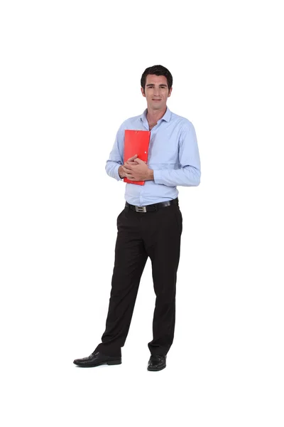 Lehrer steht auf weißem Hintergrund — Stockfoto