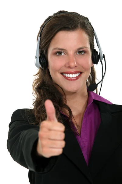 Brunette callcenter werknemer geeft de thumbs-up — Stockfoto