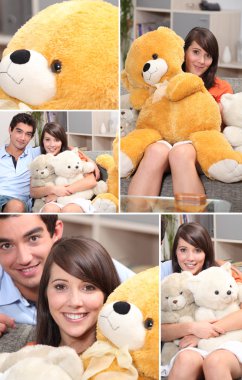 Mosaic of couple with cuddly toys clipart