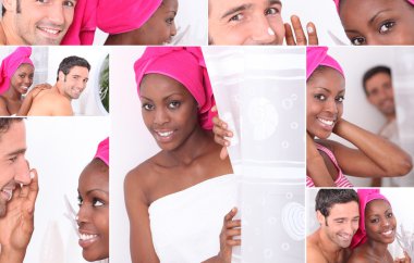 Collage of a couple in a bathroom clipart