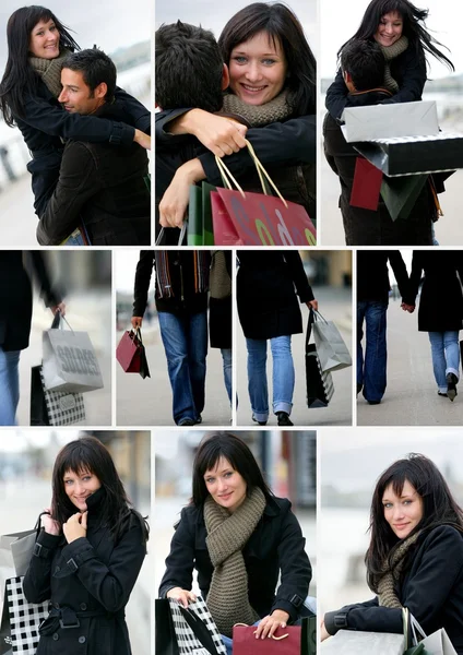 Montage of a couple shopping — Stock Photo, Image