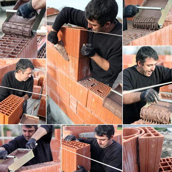 stock image Collage of a bricklayer