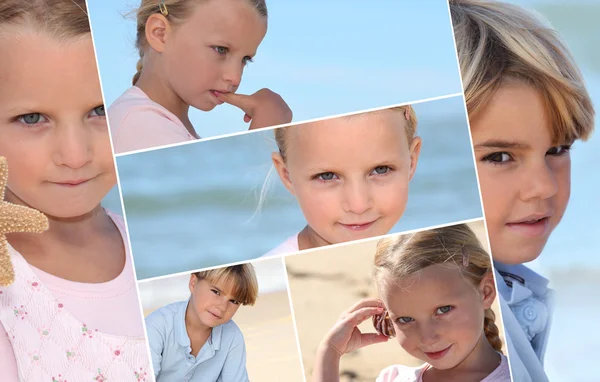 Montagem de crianças em uma praia — Fotografia de Stock