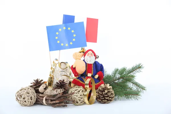 Santa with French and European flags — Stock Photo, Image