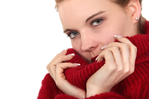 Woman wearing comfortable winter jumper — Stock Photo, Image
