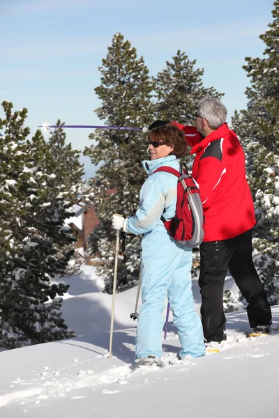 高级滑雪夫妇 — 图库照片
