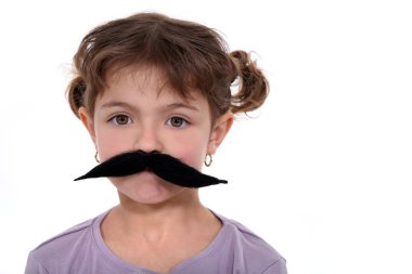 Little girl wearing a false mustache clipart