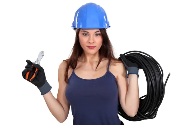 Sexy female electrician — Stock Photo, Image