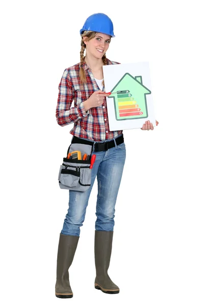 Woman with energy rating info — Stock Photo, Image