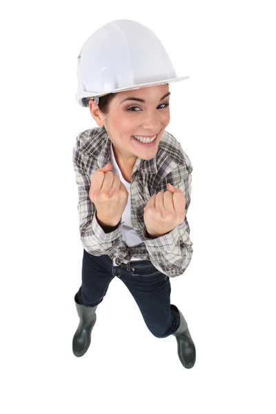 Excited female laborer — Stock Photo, Image