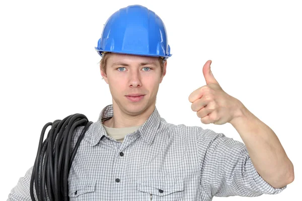 Portrait of electrician thumb up — Stock Photo, Image