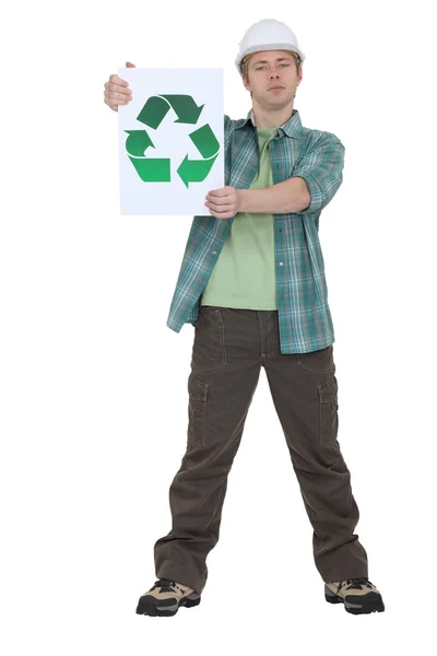 Tradesman promoting recycling — Stock Photo, Image