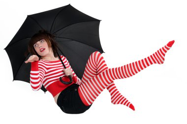 Brunette posing with umbrella clipart