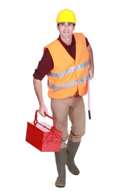 Worker with a tool box clipart
