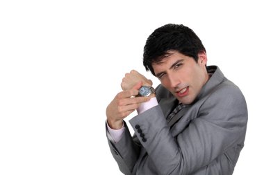 Businessman pushed for time clipart
