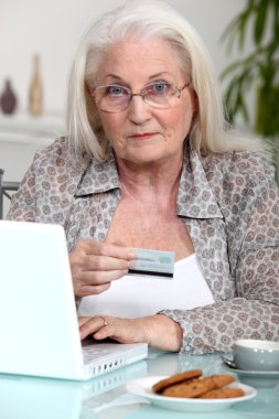 Grandmother shopping online clipart