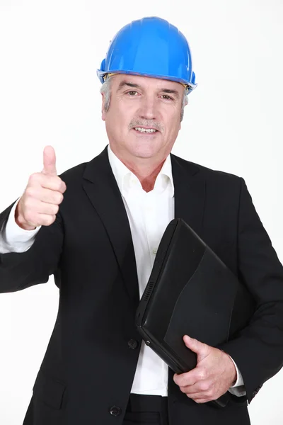 Portrait of senior architect thumb up — Stock Photo, Image