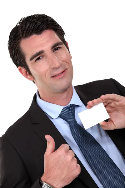 Man holding business card — Stock Photo, Image