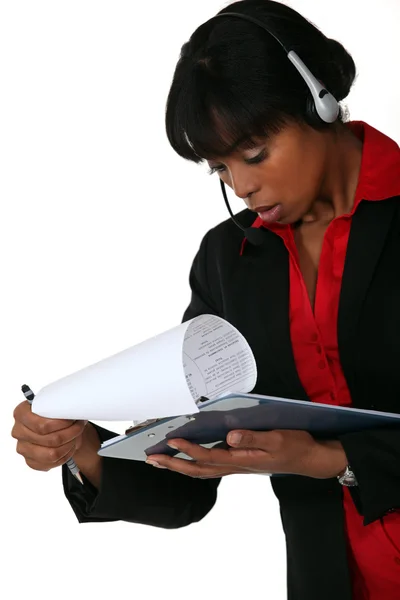 Stock image Telephone operator with portfolios