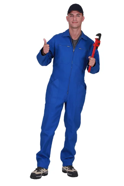 Thumbs up from a plumber — Stock Photo, Image
